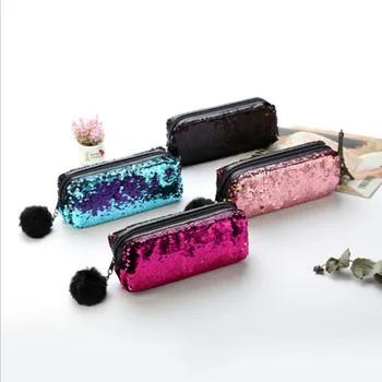

Mermaid Sequin Handbags Reversible Women Glitter Cosmetic Bag Pencil Box Purse