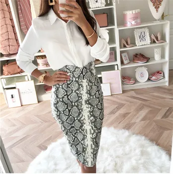 

Women Snake Skin Sexy Bodycon Skirt 2019 Fashion High Waist Pencil Skirt Vintage Elegant Snake Skin Printed Knee-length Skirts