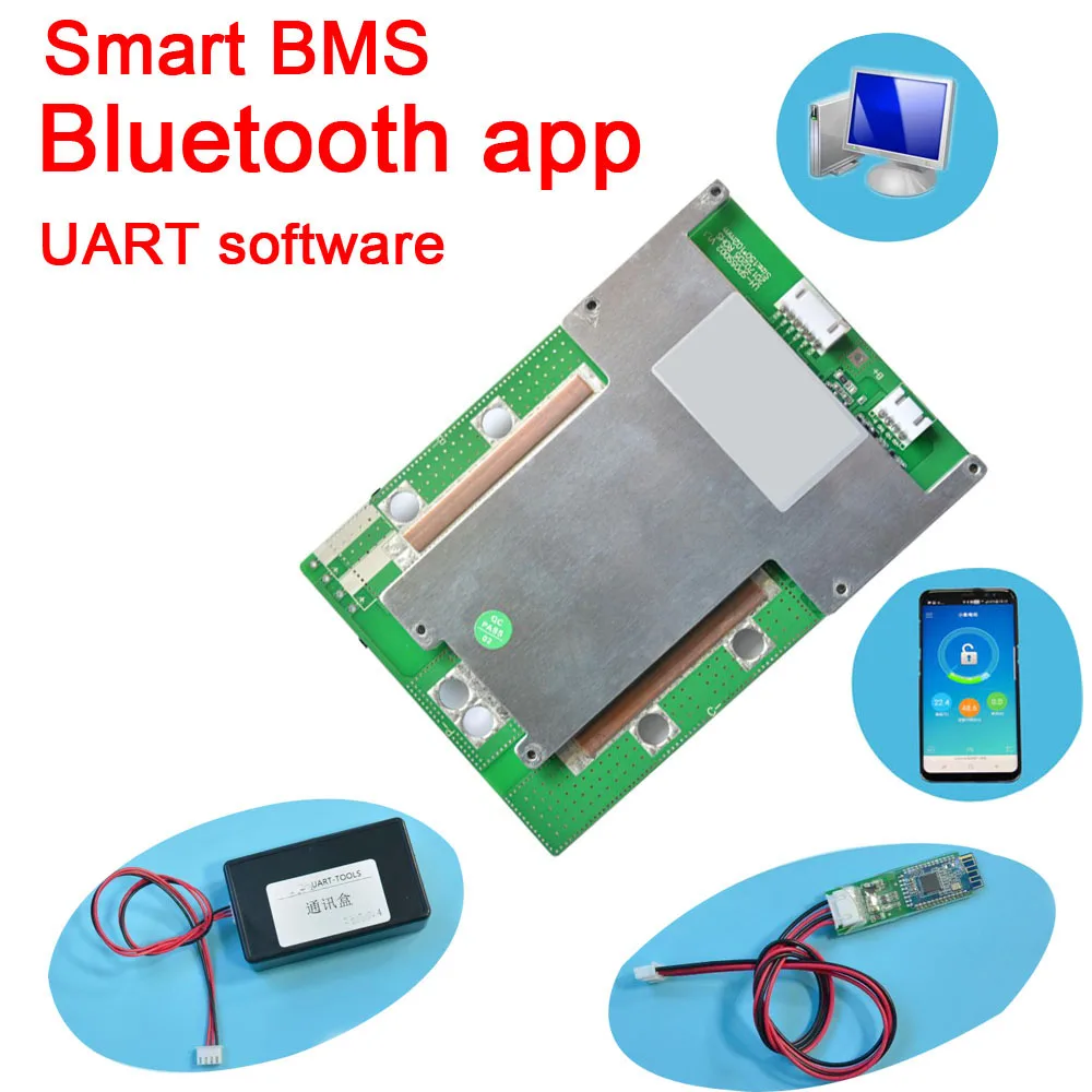 Smart 8 S-24 S литиевая батарея BMS Защитная плата Bluetooth APP Lifepo4 Li-Ion 10S 13S 14S 16S 20S 70A/100A/150A/200A/300A