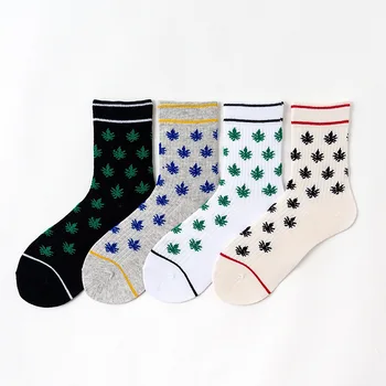 

2 Pairs/lot PEONFLY New Spring Cotton Women Socks Harajuku Skateboard Hip Hop Colorful Maple Leaves Socks For Female Happy Socks