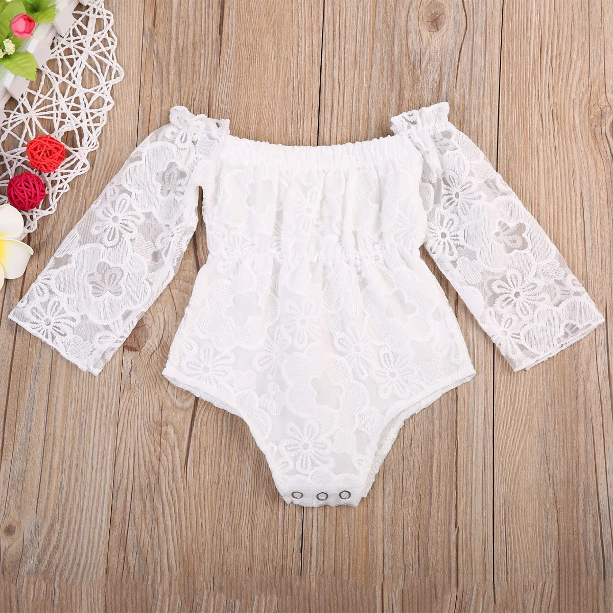 

Newborn Baby Girl Lace Long Sleeve Bodysuit Jumpsuit Off Shoulder Princess Girl Clothes Outfits Sunsuit