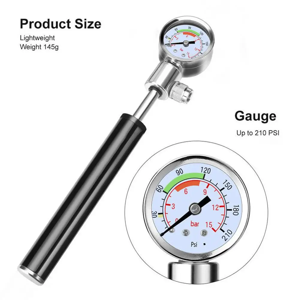 Bicycle Pump with Gauge High Pressure Meter Shock Hand Bike Supply Inflator UK 