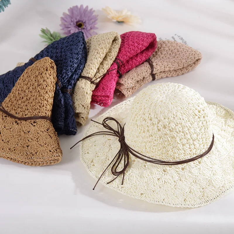 Новая модель, Корейская летняя соломенная шляпа, вязанная крючком, на крючках, с выемкой, с секцией, будет вдоль солнца, соломенная плетеная шляпа, солнцезащитная, Песочная шляпа