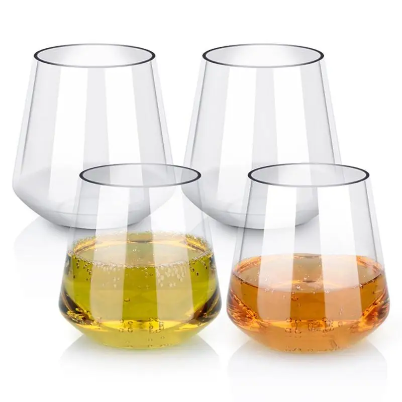 

4pcs Unbreakable Plastic Wine Glass Reusable Transparent Tumbler Fruit Juice Cup Shatterproof Red Wine Cocktail Vodka Beer Cups