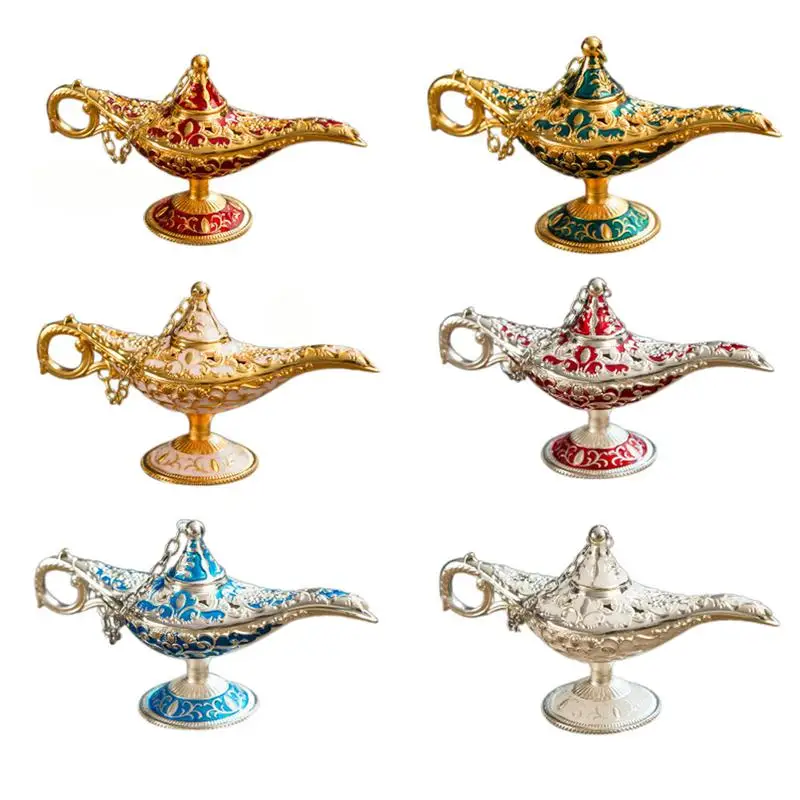 

High Quality Metal Carving Aladdin Lamp Retro Statue Aluminum Alloy Decoration Collection Save Collection Art Craft Gift