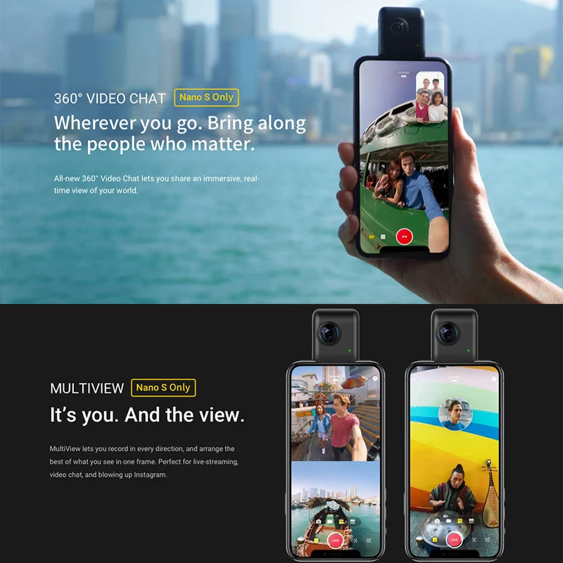 Видеокамера Insta360 Nano S 4K 360 VR панорамная камера 20 МП фотографии для iphone X iPhone 8 series 7 6