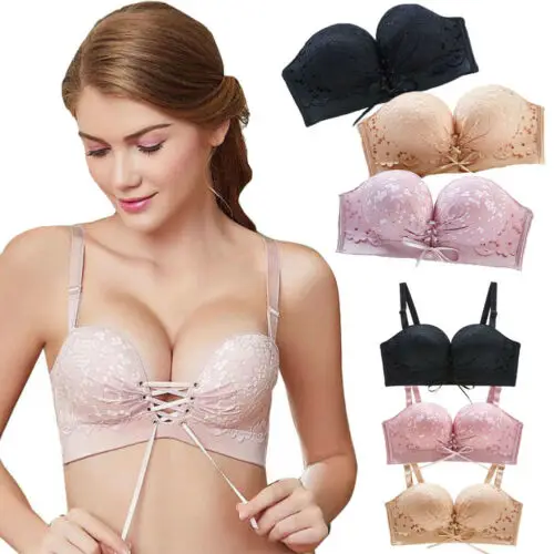 

Women Multiway Strapless Bra Boost Push up Plunge Thick Padded Lingerie Bralette