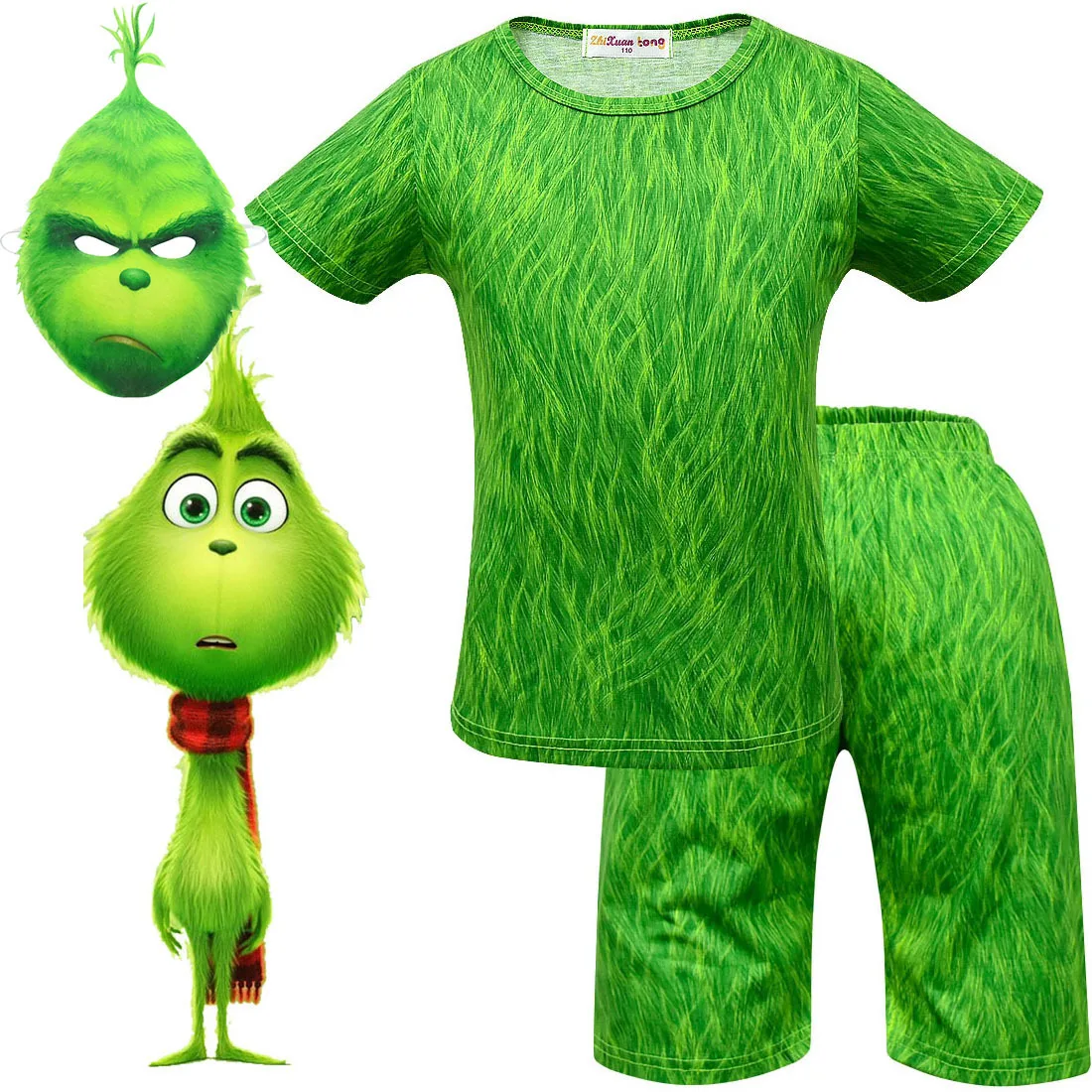 

2019 The Grinch Clothes Set for Boys Summer Kids Green Wool Monster Shorts Set 6 Years Children Comfortable T Shirt Pants