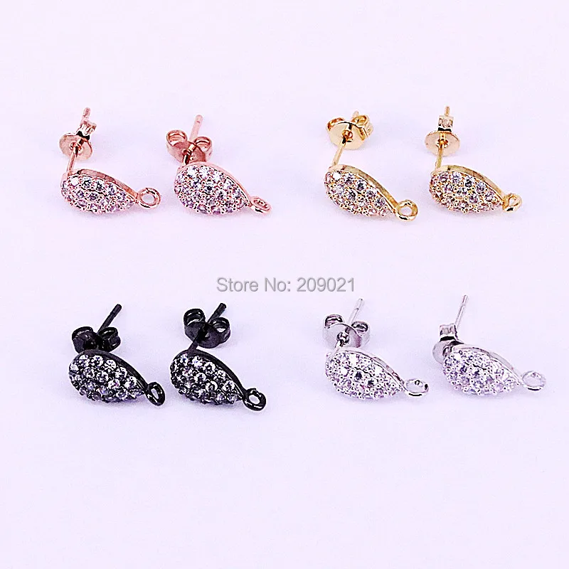 

20Pairs Fashion CZ Jewelry Full Paved Cubic Zirconia Drop Studs, 7*12mm, Earrings Findings, Accessories