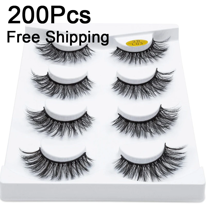 

200pcs 4 Pair Natural Mink Eyelashes 3D Mink Lashes Thick HandMade Full Strip Lashes Volume Soft Mink Lashes False Eyelashes