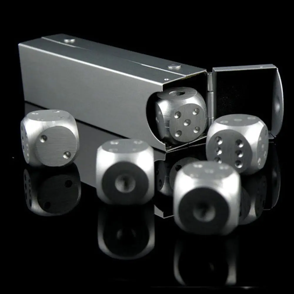 

5pcs Dice & Dice Box Board Games for Adult Aluminium Alloy Poker Dice Gambling Adult Family Game Magic Board Game
