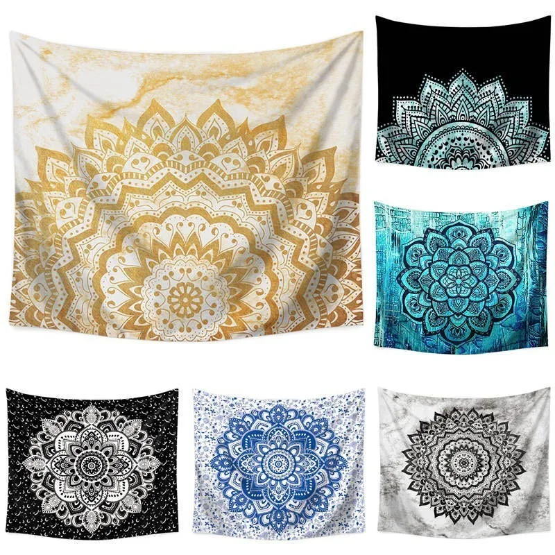 

110*130cm Mandala Color Printed Wall Cloth Tapestry Polyester Hanging Wall Carpet Decorative Tablecloth Blanket Home Decor 60009