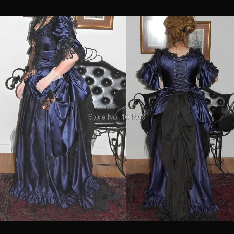 Новое поступление! Синий Ретро викторианской платья гражданская война исторические Средневековый Ренессанс Косплэй regency платье HL-451