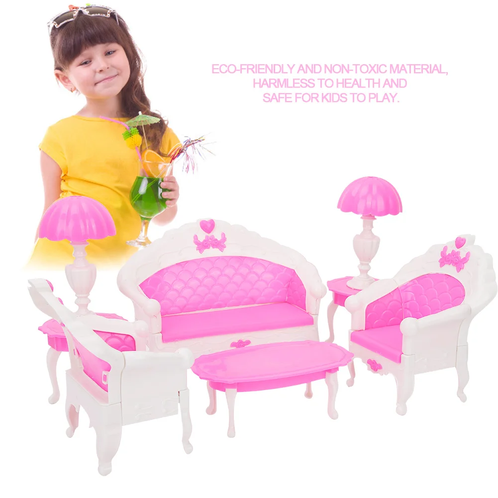  Miniature End Table/Sofa/Armchair/Desk Lamp Living Room Furniture Set Model for Doll House