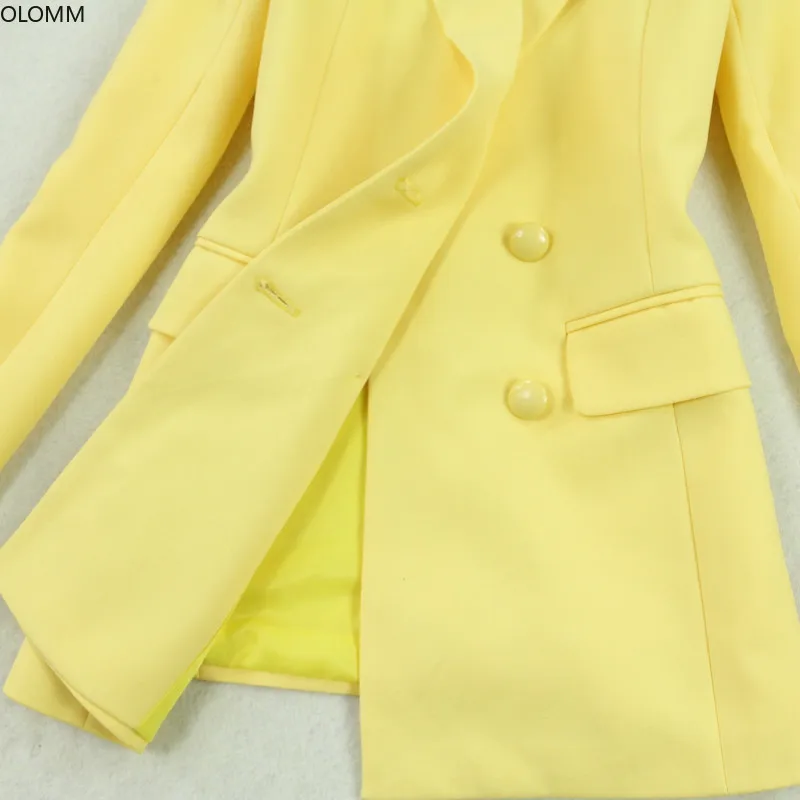 Women's suits 2019 autumn new women's large size yellow long section suit jacket slim bag hip high waist half skirt two-piece