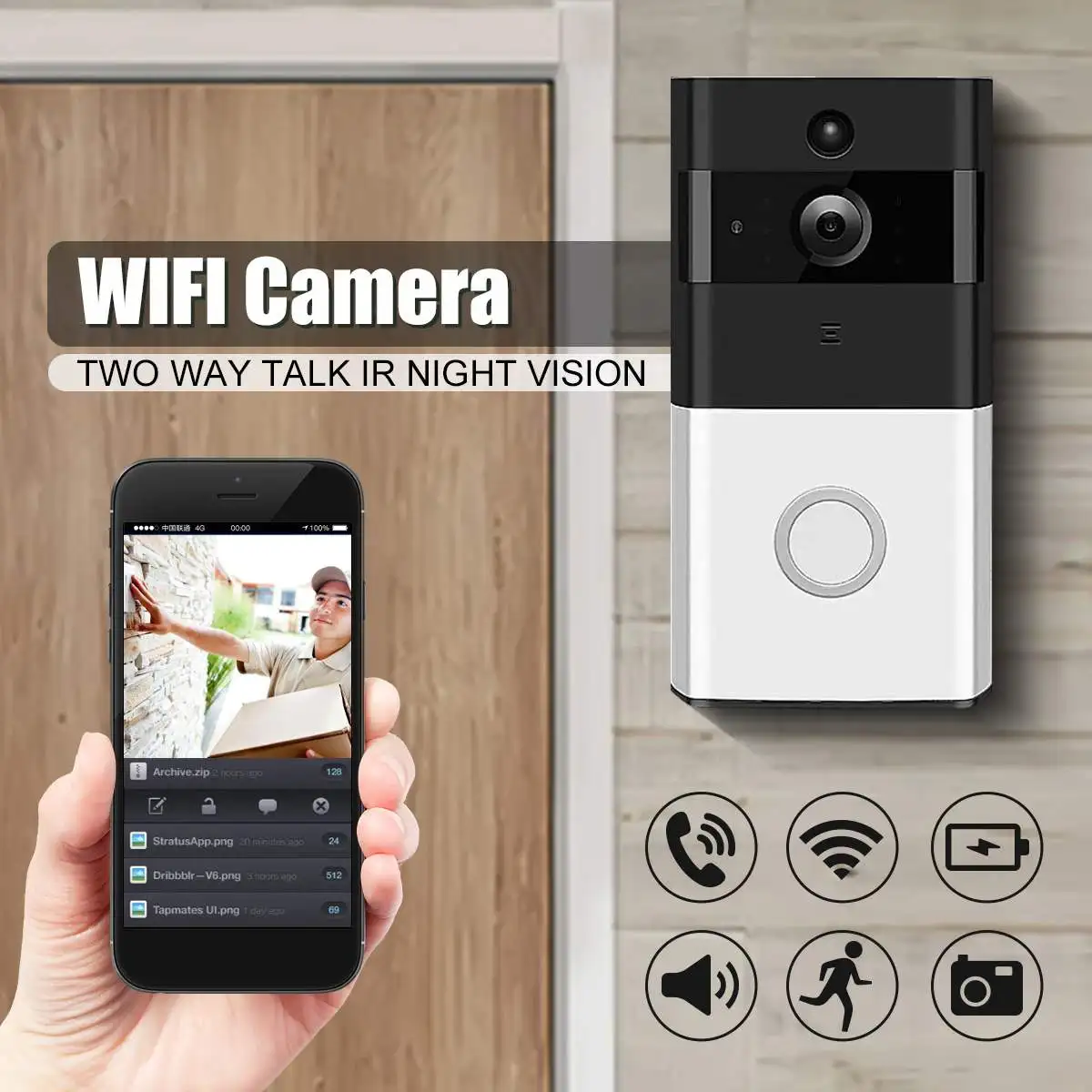 

Wireless Doorbell Wifi Video Doorbell Camera Receiver Set Audio with Built-in Speaker Night Vision Remote Wake-up Doorbells