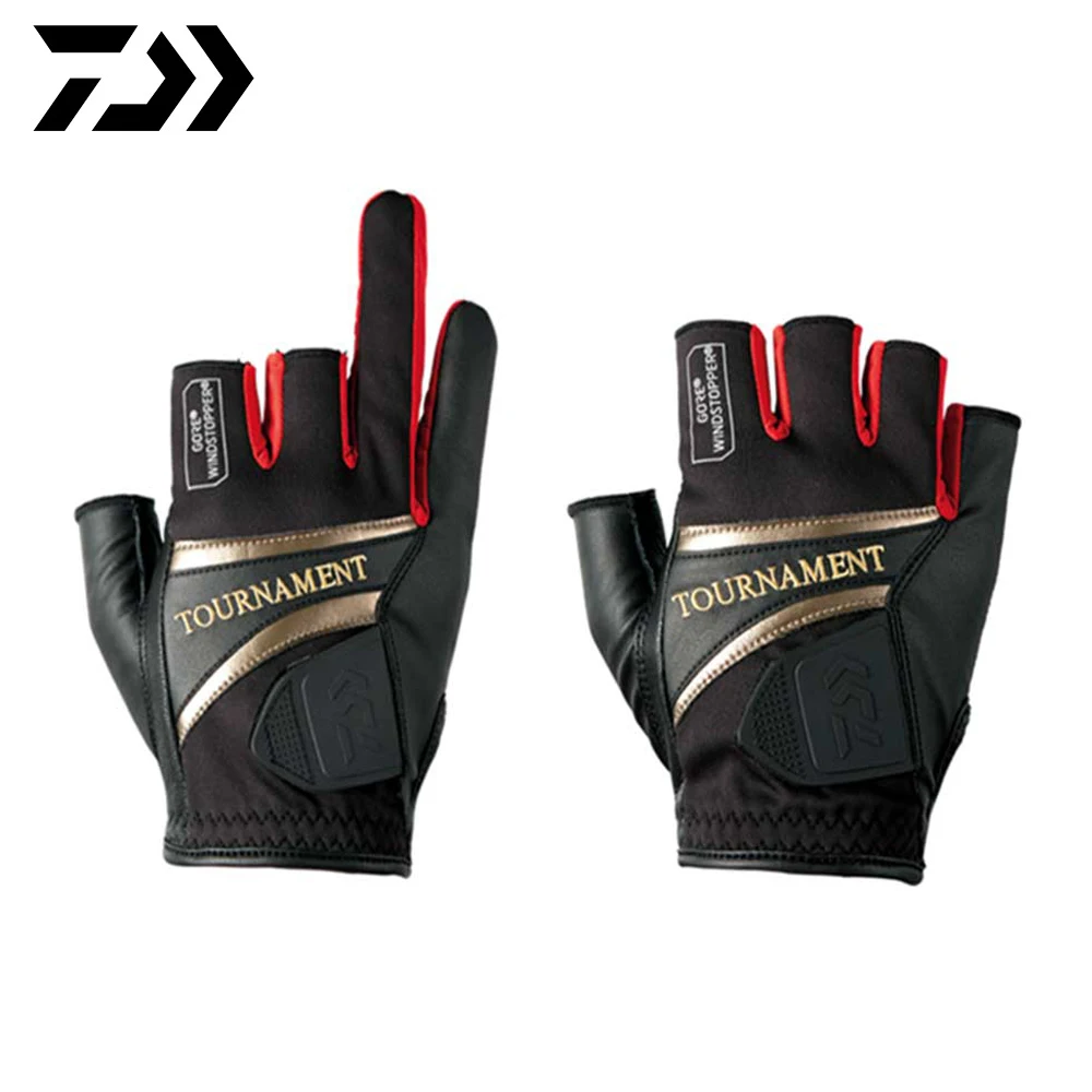 Daiwa 3 пальца Водонепроницаемый кожаные перчатки для рыбалки без пальцев из