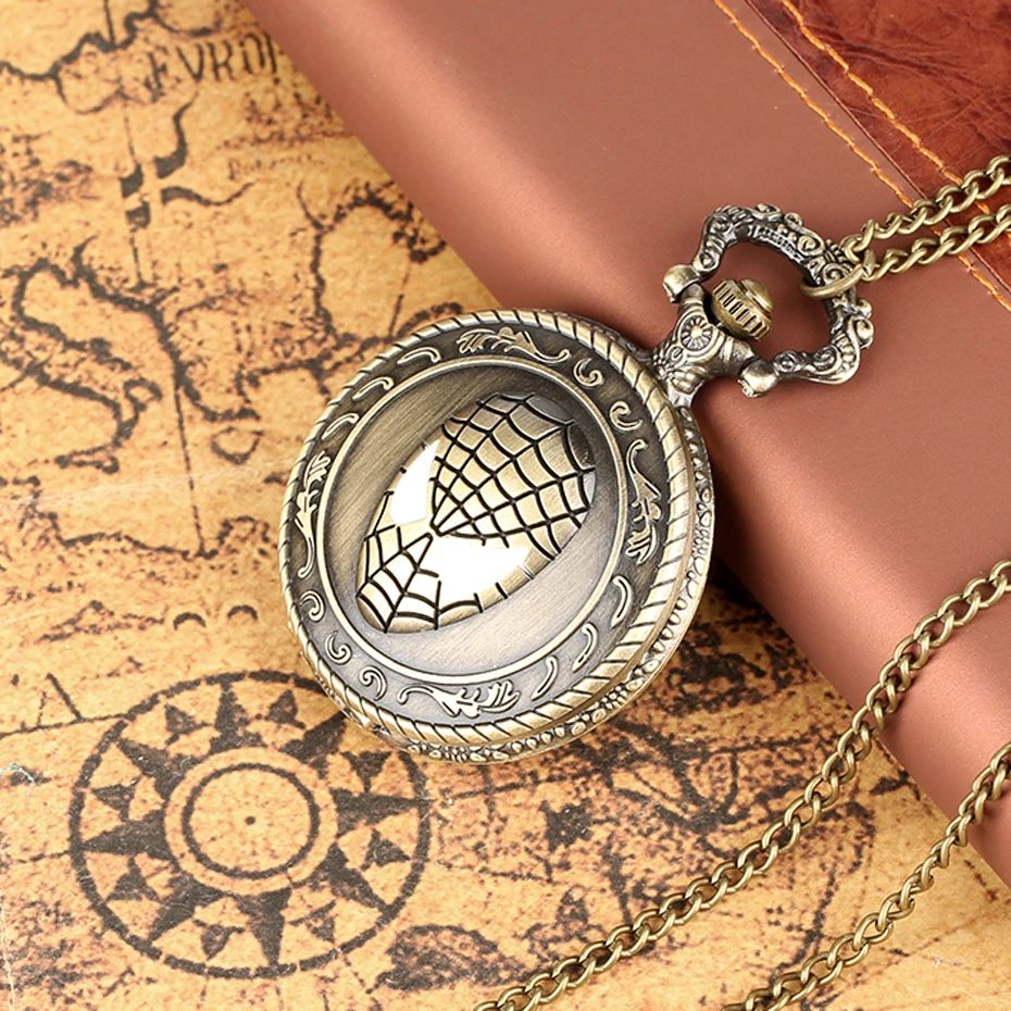 

Retro Bronze Spider Man Theme Quartz Pocket Watch for Kids Exquisite Necklace Pendant Clock Gifts for Men Women Dropshipping