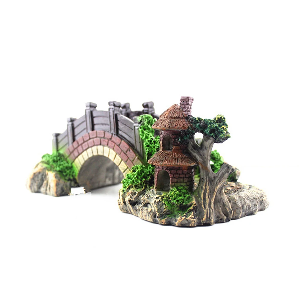 Игрушка-Рыбка, мост, аксессуары для украшения дома, каменный мост, ландшафтный павильон в виде дерева из смолы для аквариума, украшения для аквариума