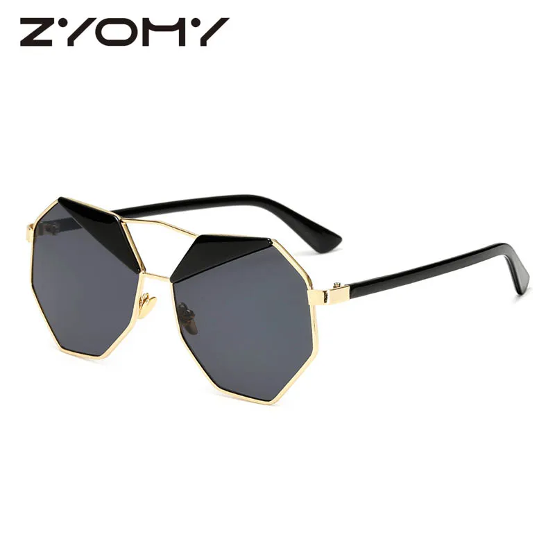 

Eyebrows Sunglasses Brand Designer Driving Goggles Dazzling Gradient Eyewear Double Beam Metal Frame Polygonal Vintage