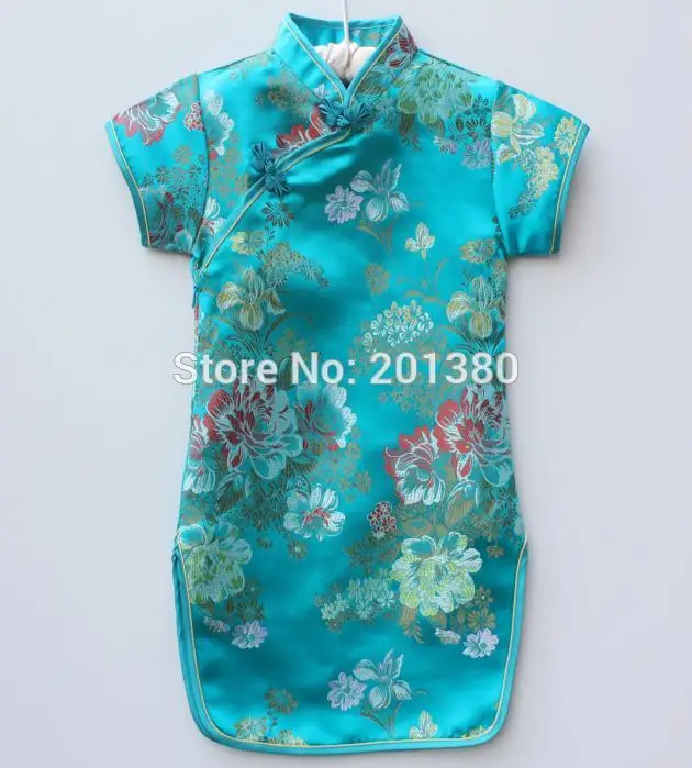 Зеленый китайский платье для девочек Дети Qipao Chi-Pao Cheongsam подарок одежда Одежда для маленьких девочек одежда с цветочным рисунком год