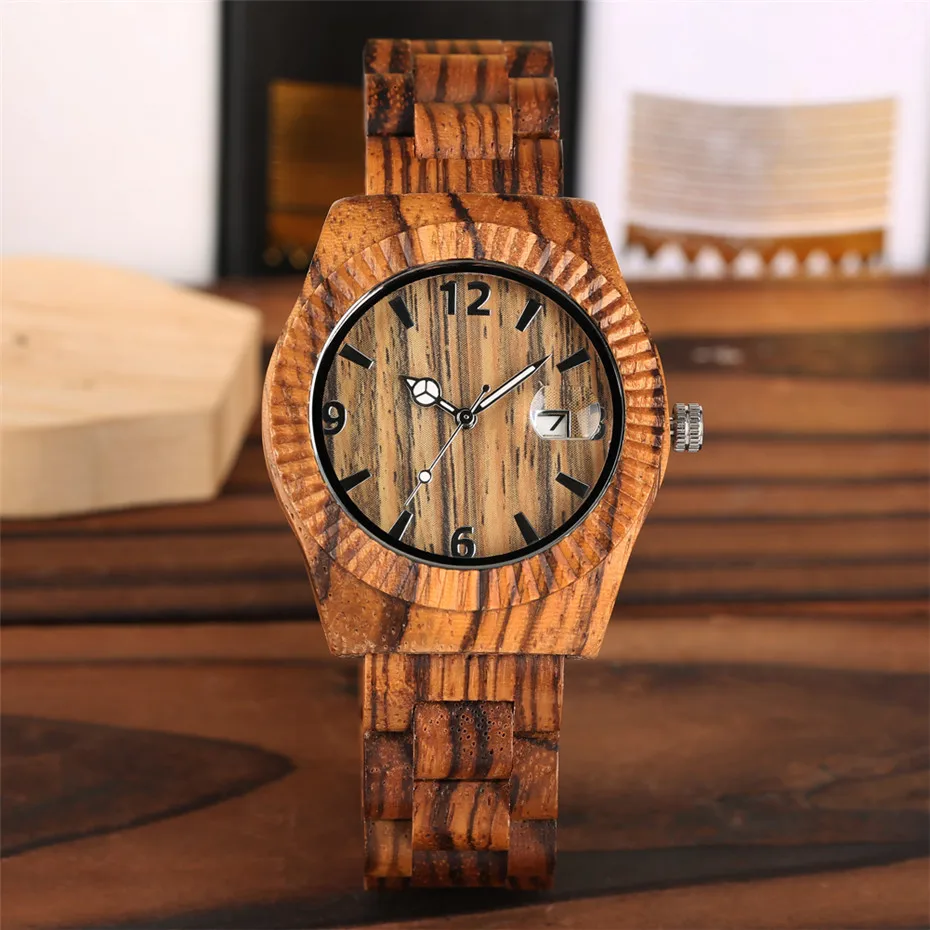 

Casual Wooden Watch Men Analog Quartz Timepieces Wood Wristwatch Men's Bangle Clock Unique Auto-Date Business Style Watches
