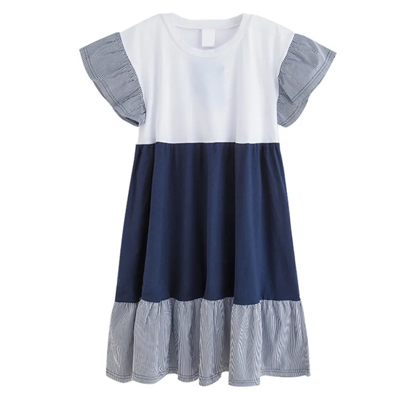 

Kids & teenage girls summer color block flare sleeve cotton casual princess dresses kids 6 to 16 years fashion ruffle dress