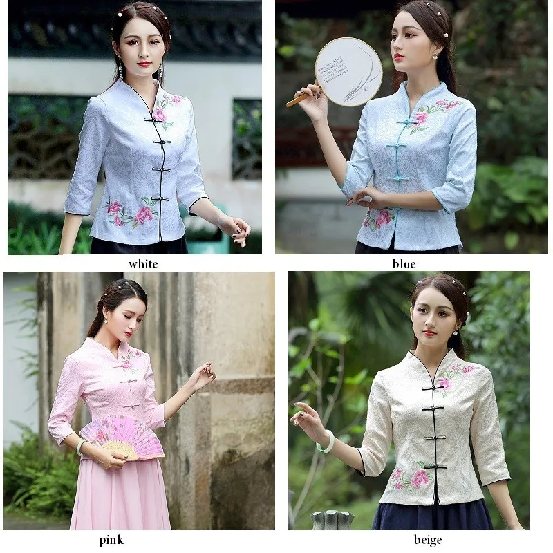 Traditional Chinese Clothing For Women China Shirt Chinese Style Tops Jacket Jacquard Cotton Printing Vertical Cheongsam Tops