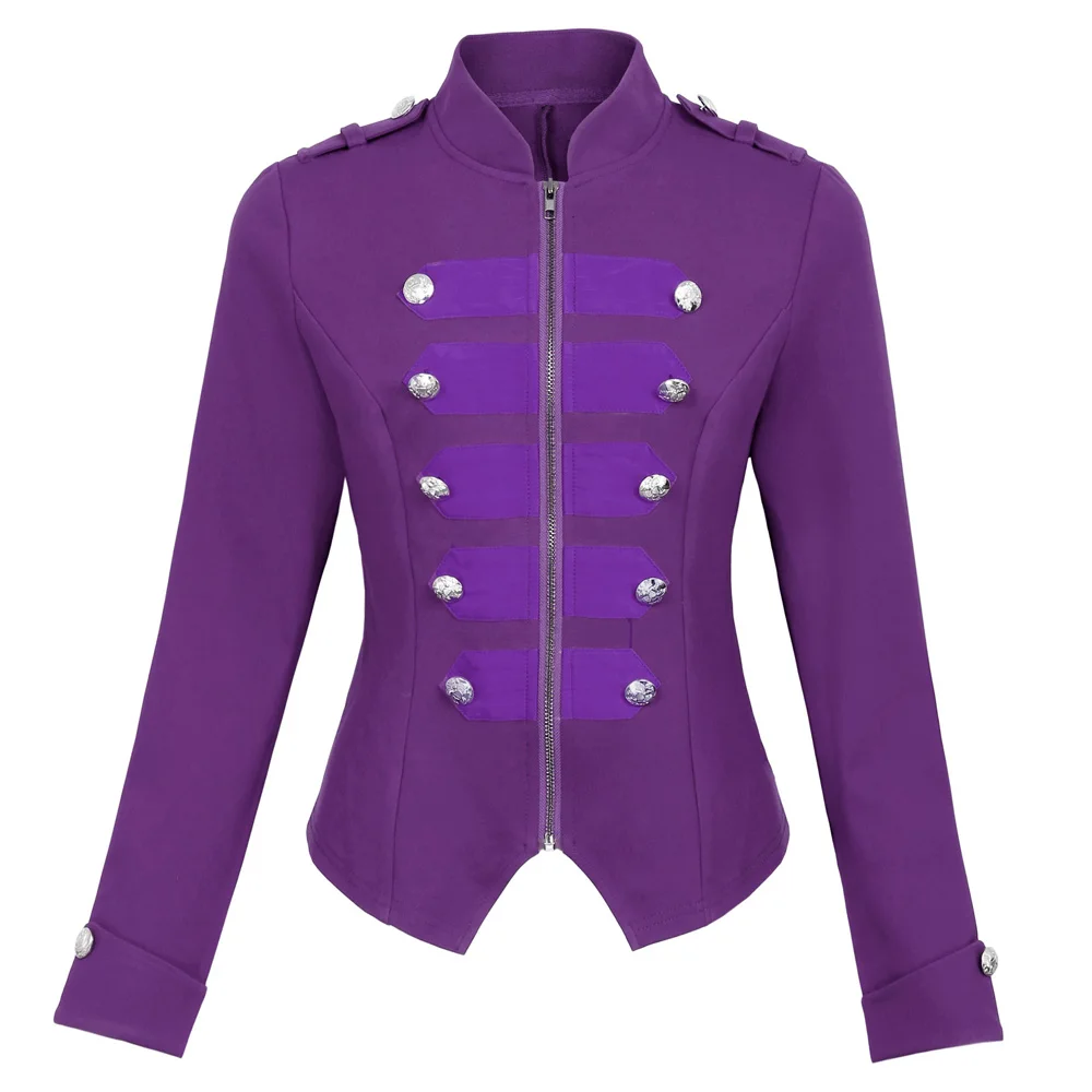 

Women's Buttons Decorated Zipper Front Military jacket Coat Tops