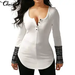 Celmia плюс размеры 2019 Весна для женщин блузки для малышек Sexy V образным вырезом с длинным рукавом асимметричные рубашки туника топ