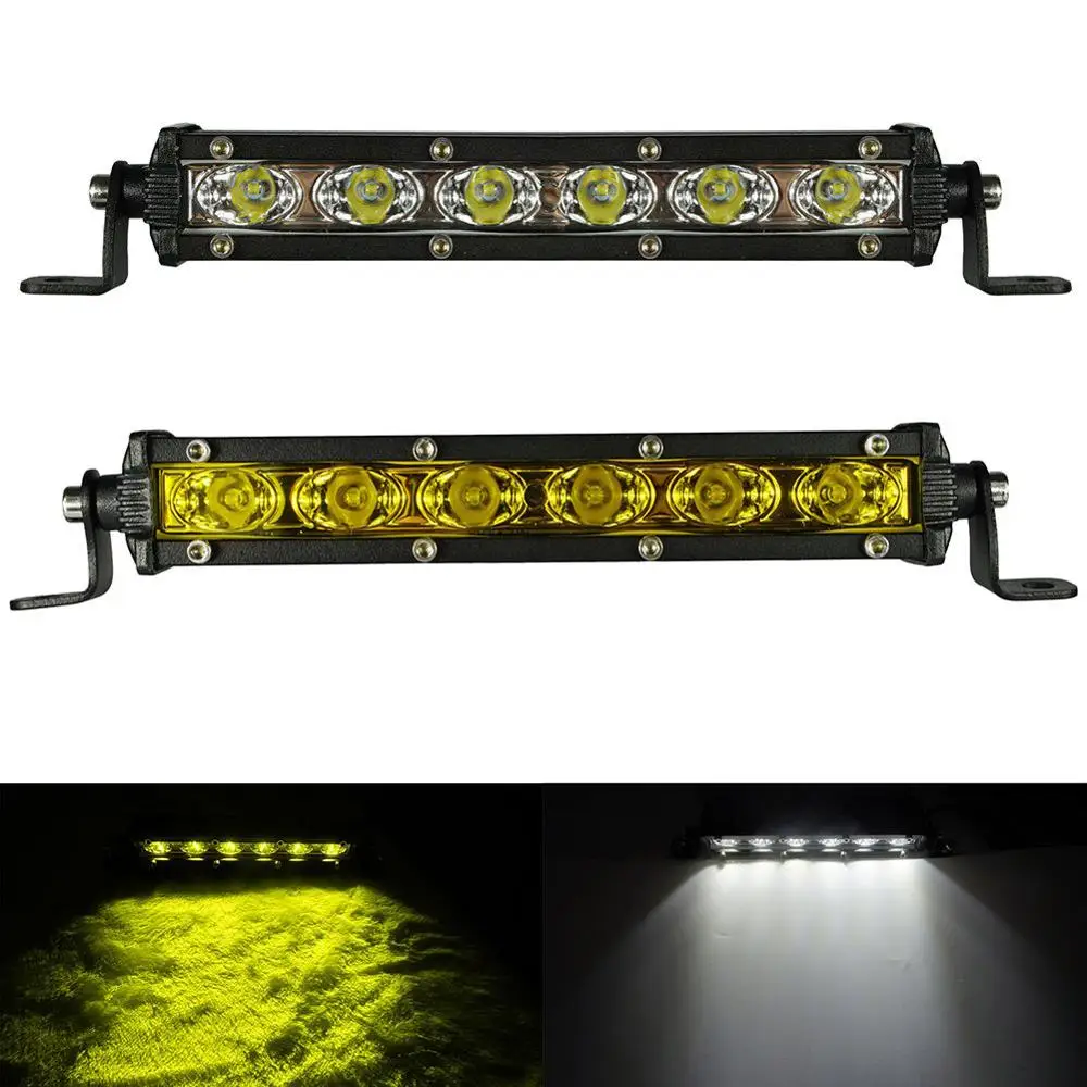 2pcs White Yellow 18W Led Light Bar Work Driving Barra Led 12V 24V Fog