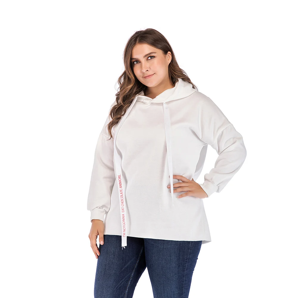 Plus Size L 5XL Spring Casual Hoodie Women Tops Long Sleeve Solid Color