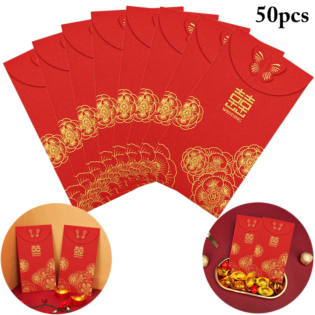 

50PCS Red Envelopes Creative Flower Butterfly Red Packets Hong Bao for 2019 Chinese New Year Weeding Party