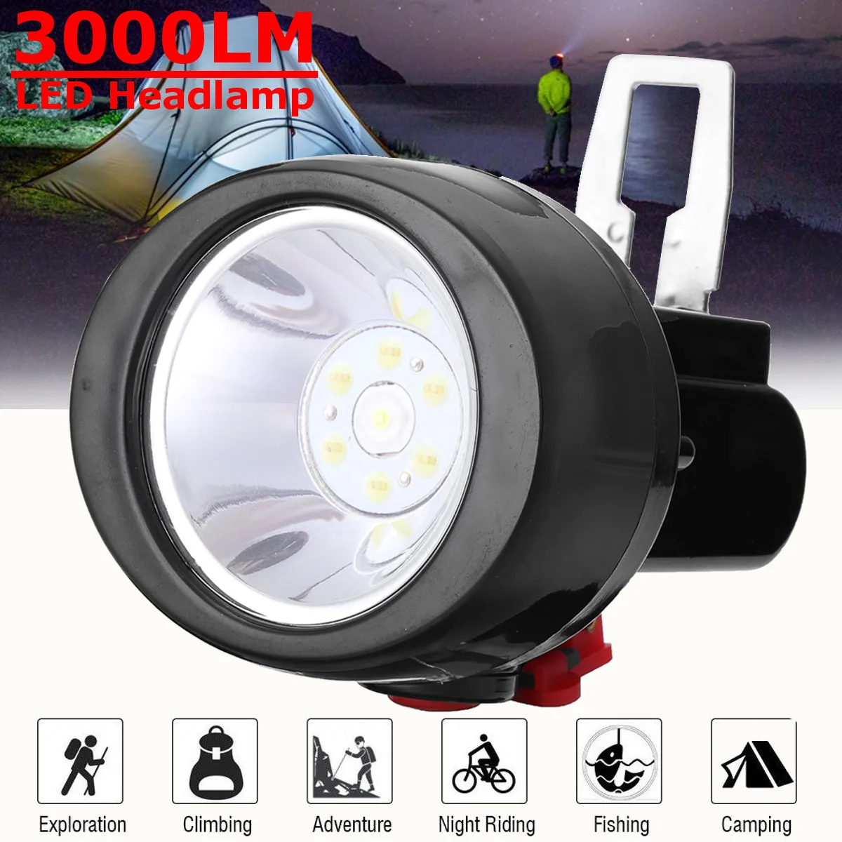 

3000LM Miners Cordless Power LED Helmet Light Miner Camping Fishing Protective Helmet Waterproof Night Lighting Torch Lamp New
