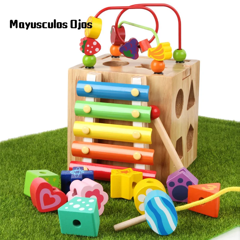 

Solid Wooden Beaded Multi-function Four-sided Treasure Box Intelligence Box Early Childhood Education Children Educational Toys