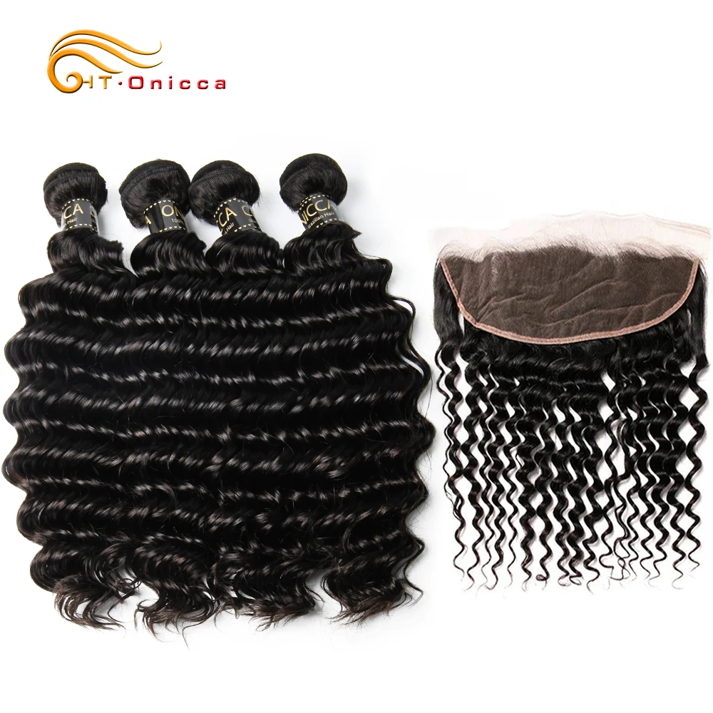 

Peruvian Deep Wave Bundles with Frontal Remy Human Hair Bundles with Closure 3/4 Bundles with Ear to Ear Lace Frontal Closure