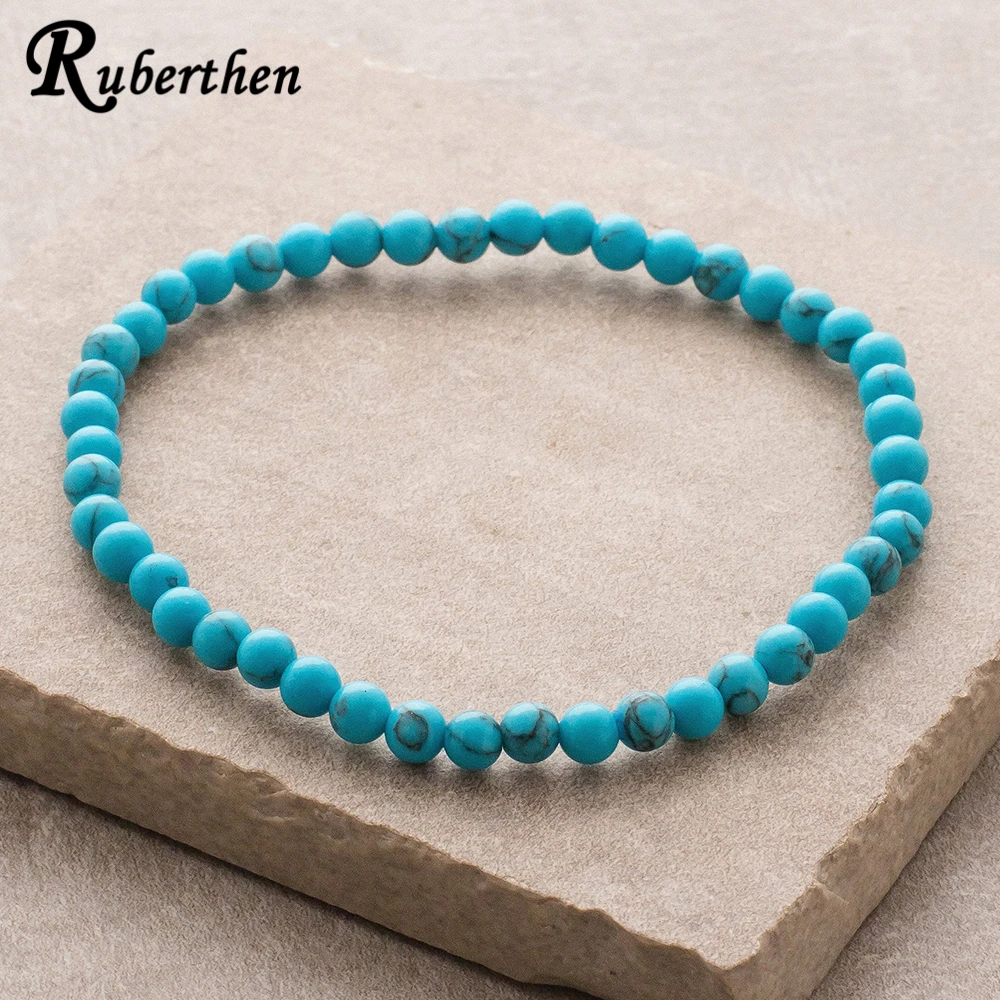 

Ruberthen Tuquoise Bracelet 4 mm Natural Howlite Beads Bracelet Mini Gem Stone Energy Bracelet