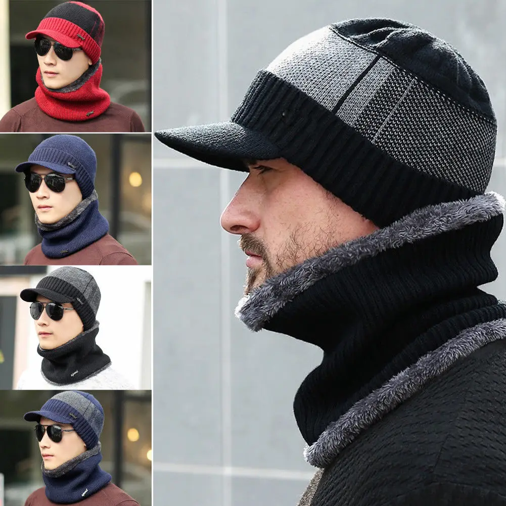 Модная женская мужская шапка для кемпинга зимняя шапка мешковатая теплая шерстяная флисовая Лыжная Шапка+ шейный платок шарфы