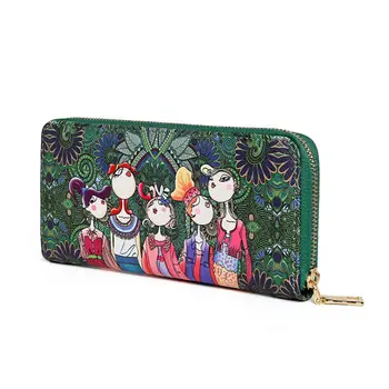

Women Wallet Zipper Leather Bag Crative Character Printed Wallets Long Clutch Card Holder Purse