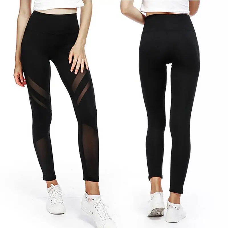 Black Mesh Piecing High Waist Women's Yoga Pants Soft Comfortable