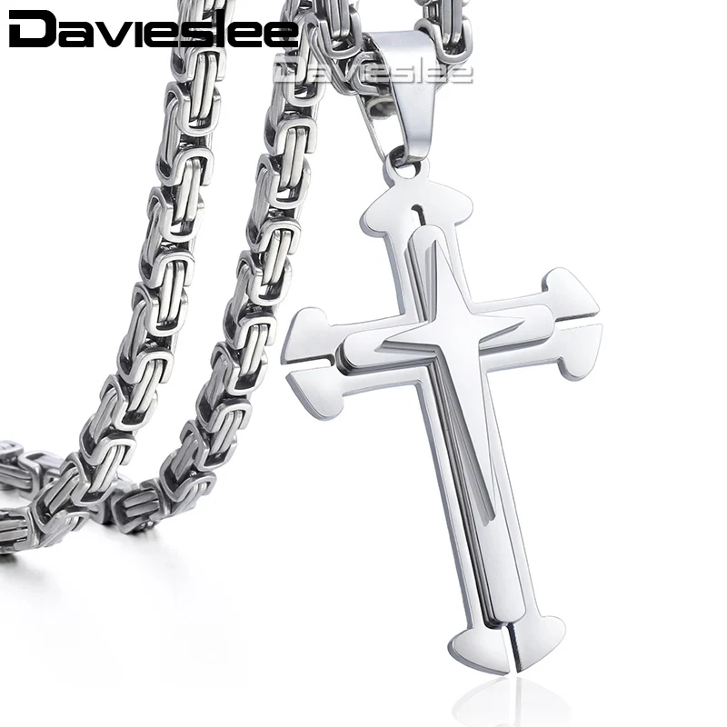 Мужское ожерелье с подвеской s Серебро Золото Черный Нержавеющая сталь 3 слоя рыцарь крест цепочка на шею для мужчин LDLKP180