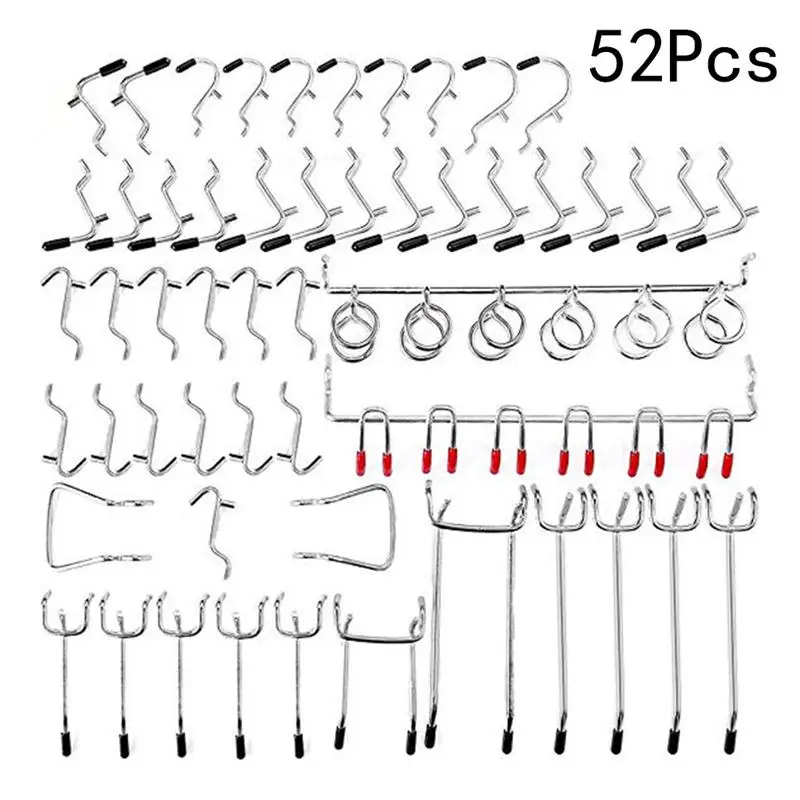 52PCS металлический штифт доска Pegboard Крючки гаражные работы хранение в магазине дисплей организации Стальной Подвесной инструмент(серебро