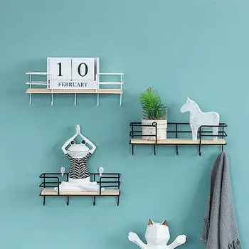 

1 pc Storage Rack Modern Hanging Wall-mounted Decorative Organizer Shelf with Hooks