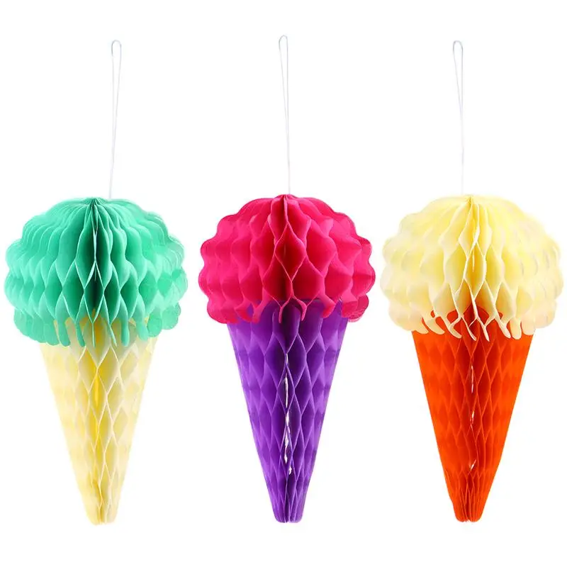 

3pcs 8 Inch Party Hanging Ice Cream Paper Honeycomb Ice Cream Hawaii Elements Wedding Birthday Party Decoration Supplies