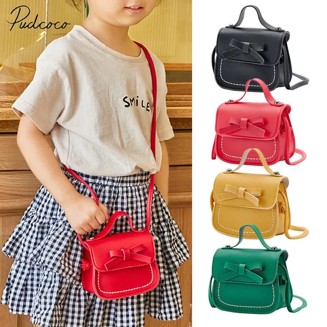 2019 Brand New Toddler Baby Messenger Bags Children Kids Girls Princess Shoulder Bag Handbag Solid Bowknot Princess Coin Purses 1