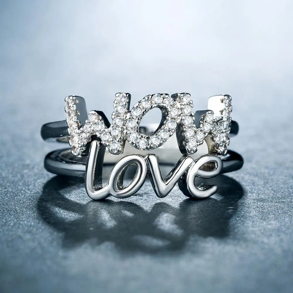 

Huitan 2PC Stackable RIng Set with Letter MOM LOVE Design Korean Style Jewelry Mother's Day Best Gift Fashion Rings for Mom