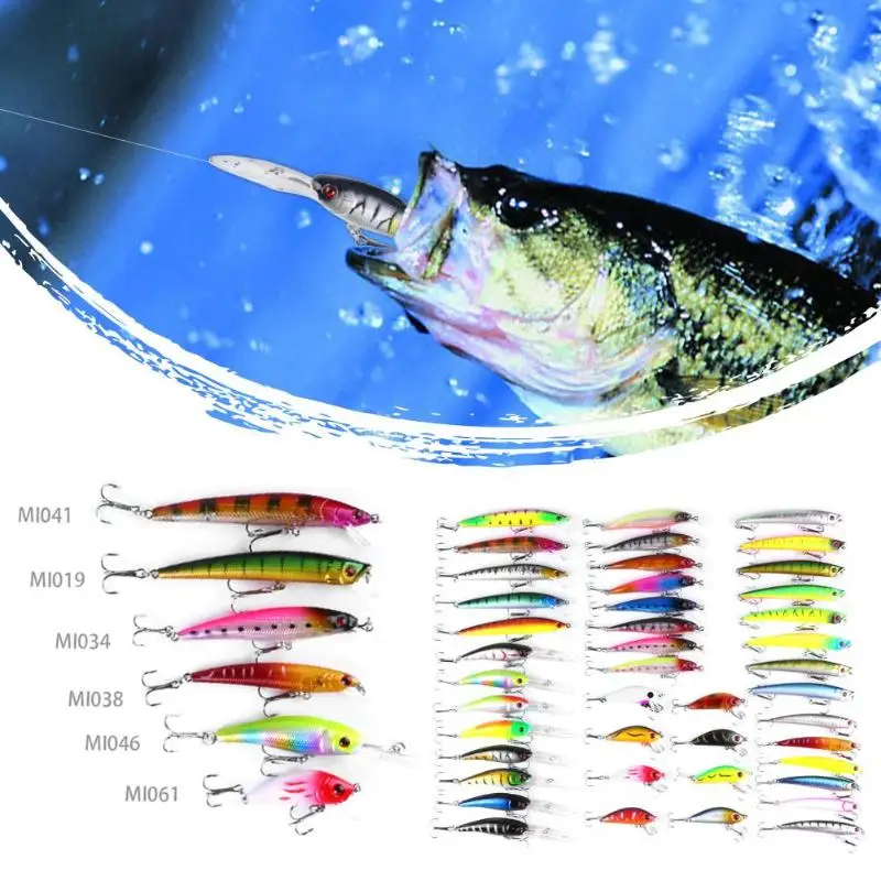 

43pcs/set Minnow Fly Fishing Lure Set Artificial Hard Bait Crankbait Wobbler Carp with Hook Fishing Tackle