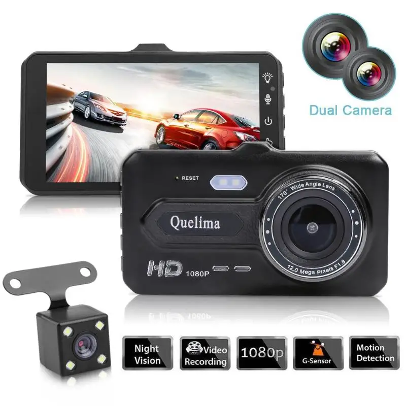 4 дюймовый сенсорный экран 1080P HD 170 градусов широкоугольный двойной объектив