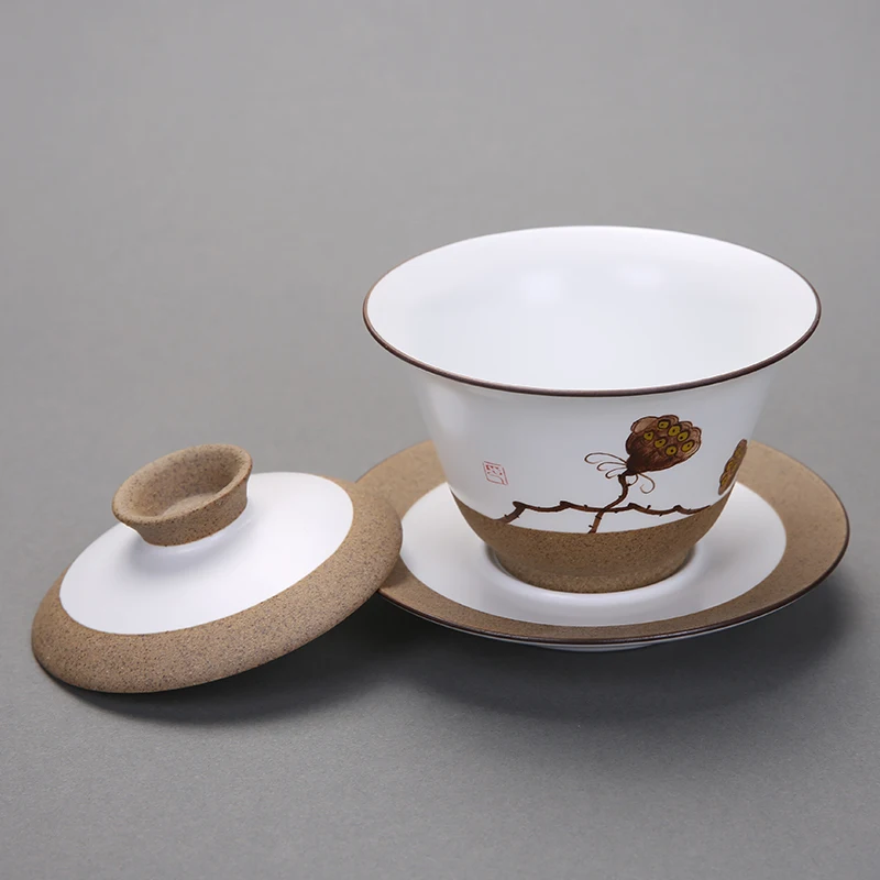 170 ml Цзиндэчжэнь Gaiwan расписанный вручную керамический Чай миска с крышкой набор