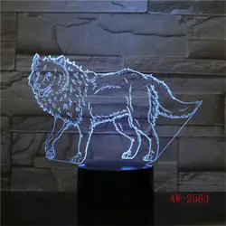 Животного с изображением воющего волка 3D светильник светодиодный USB настольный ночник многоцветный Лава RGB освещения Luminaria Рождество